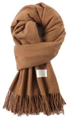 Bettschlange Schal Damen Winter, Warm Wollschal, Winterschal Damen mit Quasten, XXL Kuschelige Warme Winter Schals, Scarf Poncho Cape, 200x70cm,07-Kamel