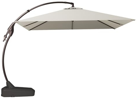 Grand patio Sonnenschirm Quadrat 300cm mit Schirmständer, Gartenschirm mit Volant, Neigungswinkelverstellung, UV-Schutz UPF 50+, Marktschirm mit Kurbel, für Garten, Balkon, Terrass (Hellgrau)