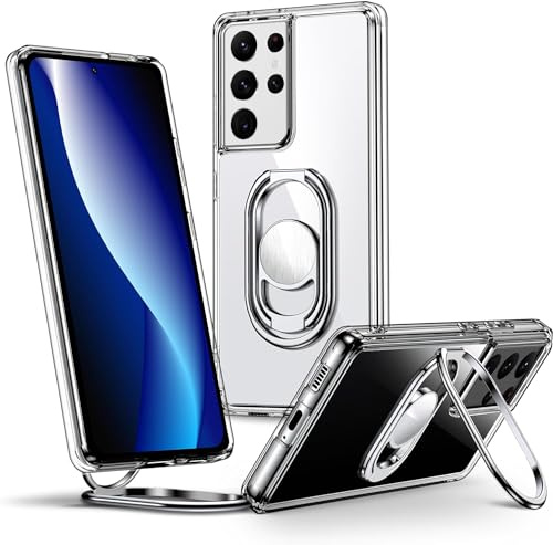 SHIELDS UP for Samsung Galaxy S21 Ultra Case with Double Ring Holder,Clear. | Phone Case Clear with Stand 【Adjustable & Fodable】Shockproof Protective Cover