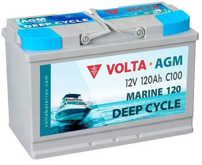 Batería de Barco Volta Marine 120, AGM 12V 120Ah, Especial Embarcaciones, Batería Barco 12v (AGM Deep Cycle) Gran Vida Útil, 345x175x238 mm, Fabricación Europea, Bateria Solar de Ciclo Profundo