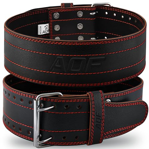 AQF Cintura Palestra Uomo Sollevamento Pesi - 6mm Spessore 100% Vera Pelle al Cintura Powerlifting - 4 Lumbare Supporto con Regolabile Fori per Bodybuilding, Fitness, Gym Allenamento (Rosso, M)