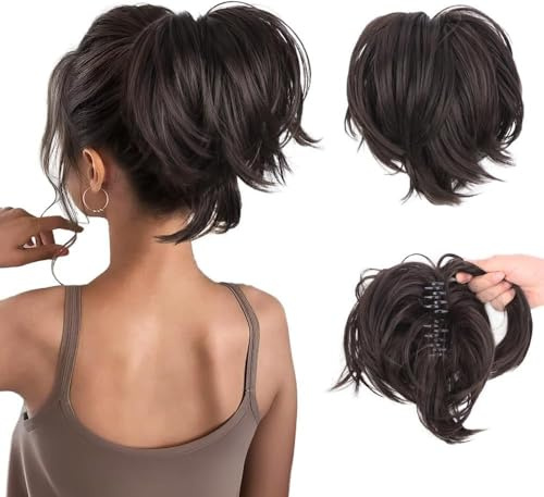 RPAEOY Coleta Postiza Corta Recta Pinza Garra Extensión Cabello Sintético Natural Peinado Rápido Volumen Inmediato