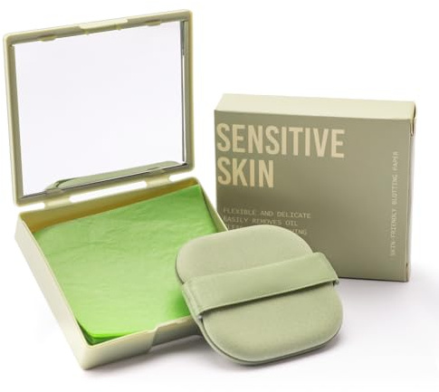 Erinde 100 Stück Oil Control Paper, Blotting Paper mit Spiegel und Puff, Gesichts Löschpapier für Fettige Haut, Natürliche Talgkontrolle, Entfernt überschüssiges Hautfett, für ein Mattes Finish