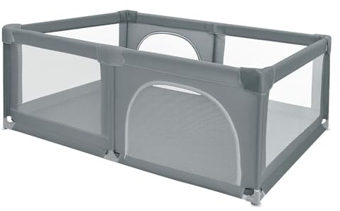 Willonin Laufstall für Kinder, großer Laufstall, faltbar, für den Innen- und Außenbereich, mit rutschfester Basis, Barriere für Babys, aus Oxford-Stoff, 50 Bälle (180 x 120 x 66 cm/dunkelgrau)