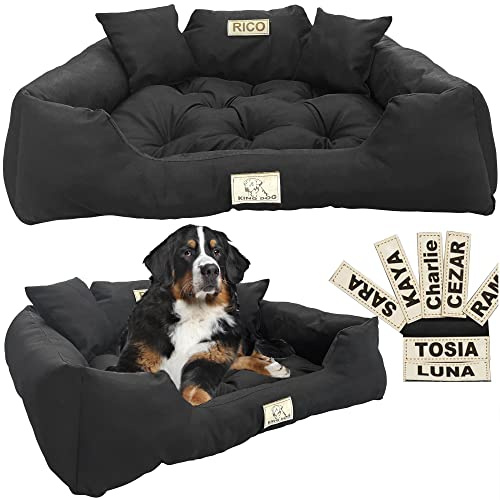 EDANTI Lit pour chien Coussin pour chien Lit pour chat Personnalisé Canapé pour chien avec nom L - XL pour grands, moyens et petits chiens (Noir, 55x45)