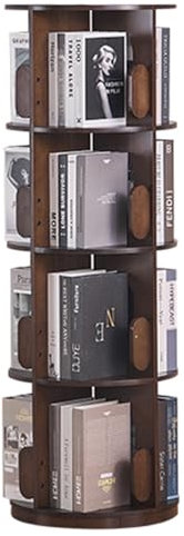 Drehbares Bücherregal aus Massivholz Multifunktionales, bodenstehendes Bücherregal Unterer Flaschenzug für einfache Bewegung Erhöhte Abstände ermöglichen eine Vielzahl von Gegenständen(Walnut colored,