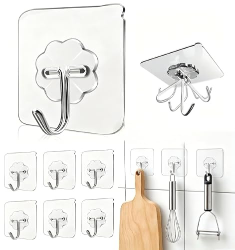Taiyeestar 40 Stück Klebehaken Transparent, Haken Selbstklebend, selbstklebende haken für Badezimmer, Küche, Decke, Wandhaken