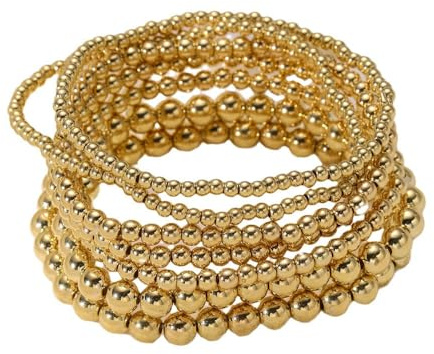KBRPEY 7 Stück Armband Set für Damen Mädchen Gold Perlen Stapelbare Elastisches Armbänder Modeschmuck Geschenke für Brautjungfer Hochzeit Valentinstag Geburtstag