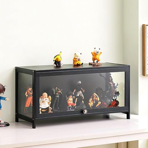 Koubhyj 1 Schicht Sammlervitrine, 80x33x40cm Glasvitrine Stehend, Vitrinenschrank Wohnzimmer Vitrine für Miniaturmodelle von Autos, Pop, Figur, Modellbau(Schwarz/Auf DREI Seiten transparent)