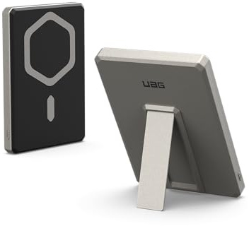 URBAN ARMOR GEAR Ultra Slim Rugged Powerbank magnetisch (5.000 mAh, Integrierter Ständer, 10 Watt Wireless-Charging, Inkl. 120cm USB-C auf USB-C Ladekabel) Schwarz/Titan