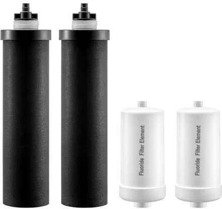 VEVOR Filtres à Eau de Rechange Lot de 4, Purificateur d’Eau Compatible avec la Plupart des Marques, pour Système de Filtration d'Eau par Gravité, 2 Filtres à Charbon Actif 2 Filtres de Défluoration