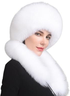 iSpchen 2 in 1 Damen Kunstpelz Kapuzenschal Neckwarmer Damen Kunstfellmütz Faux Fuchs Warm Weich Pelz mütze beständig gegen Wind Kälte Wintermütze Skimütze Frauen Winddicht Schal Hut Sturmhaube