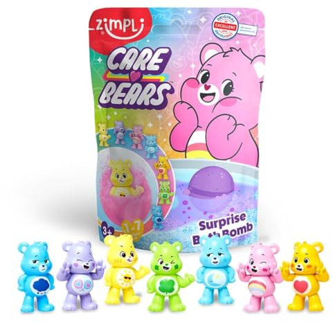 ZIMPLI - Bomba da bagno grande a sorpresa degli orsetti della cura, 7 giocattoli a sorpresa degli orsetti della cura da collezionare in totale, uno per ogni bomba da bagno