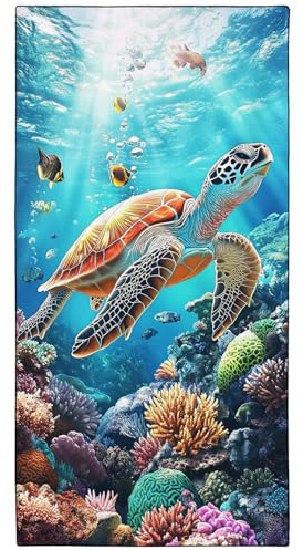YISUMEI Mikrofaser Strandtuch XXL, Handtuch Leicht Badetuch Schnelltrocknend, Korallen See Schildkröte, 180 x 90 cm