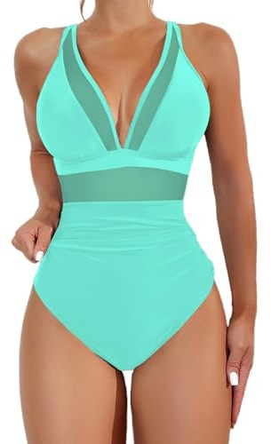 Dam Badkläder Simbassäng Sommar Push Up Baddräkt Sexig Lagring Mage Strandkläder Baddräkter Surfing Sport One Piece Baddräkter Elastisk Hav Strand Badkläder Baddräkt, Grön mynta, M