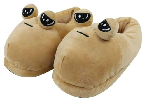 ENIXWH Zapatillas de Alien Pou Muñeca de Peluche Animal Zapatillas Esponjosas para Niños Adultos Mujeres Divertidas de Invierno, Brown, 2.5/8 UK