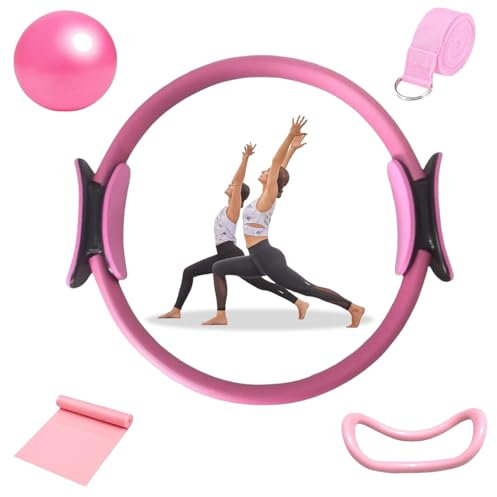 BAISHUWU Pilates Ring Set, Pilates Essentials Kit für Frauen, Yoga Ball Widerstandsring, Pilates Ring Set, Pilates Kreis Ring für Beine Arme und Oberschenkel Gewichtsverlust (Rosa)