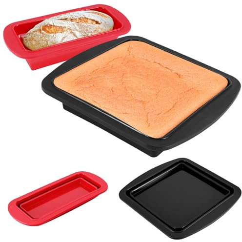 COZHYESS Silicone Brownie Cake Bread & Loaf Tins for Baking, 2 Pack 9 inch Food Grade Bread & Loaf Tins, with Metal Reinforced, for Brownie, Chocolate Cakes