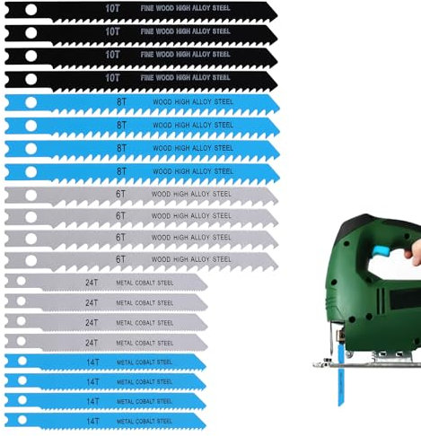 20PCS Jig Saw Blade Set Assortment for Wood Universal Jig Saw Blade Set for Wood U-Shank Plastic and Metal Cutting Jigsaw Blades Fit Vast Majority U Shank Jigsaws, 6T 8T 10T 14T 24T