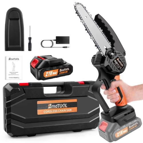 Cordless Mini Chainsaw 6 Inch Handheld Electric Chain Saw & Case for Tree Pruning, Trimming, Branch Cutting with 2 Battery Orange