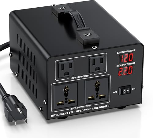 1 500 W spänningsomvandlare transformator steg upp 110 V/120 V till 220 V/240 V eller stäng ner 220 V till 110 V AC strömomvandling, kretsbrytarskydd, 2 amerikanska uttag, 2 universaluttag, LCD-skärm