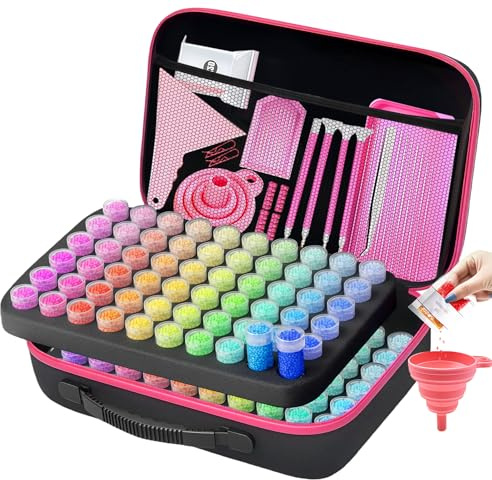 GAESHOW Diamond Painting Accessories, 120 Slots Diamond Art Storage Box with Tools, Crystal Art Accessories, Bead Storage Organiser Kit