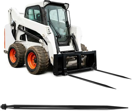 BALOCEO 47 Hay Spear Bale Spear Compatible with Kubota Bobcat Buckets Tractors Loaders Square Quick Attach Square Hay Bale Spears Spike Forks Steel Powder Coated Black 1PCS 1200 LBS