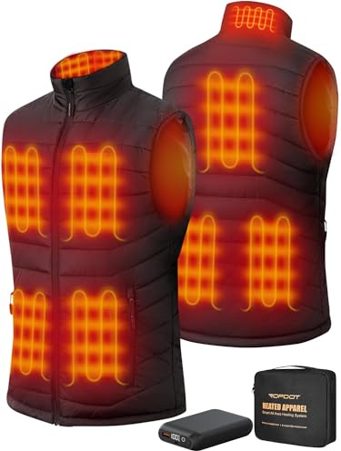 Topdot Gilet Chauffant Homme avec Batterie 7.4V 16000mAh, 8 Zones de Chauffage, Gilet Chauffant électrique 3 Températures avec Chauffage Rapide, Veste Chauffante pour Ski de plein air Pêche Moto