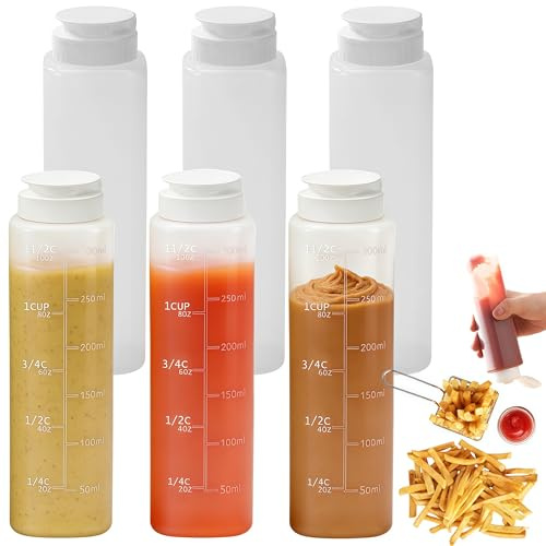 oooaooo 6 Stück 300ml Squeeze Flasche, Dosierflasche, Quetschflasche, Dichtungsfähig Geeignet für die Aufnahme von Ketchup Erdnussbutter Honig Salatdressing und Dergleichen
