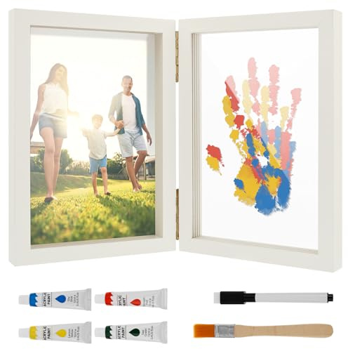 harupink Juego de huellas de manos y huellas de bebé, marco de fotos para bebé, impresión de huellas de manos, huellas de pies y fotos; regalo para nacimiento, bautizo