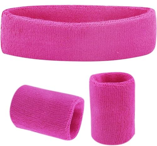 3-Piece Pink Sweatband Set for Sports & Fitness - Headband & Wristbands