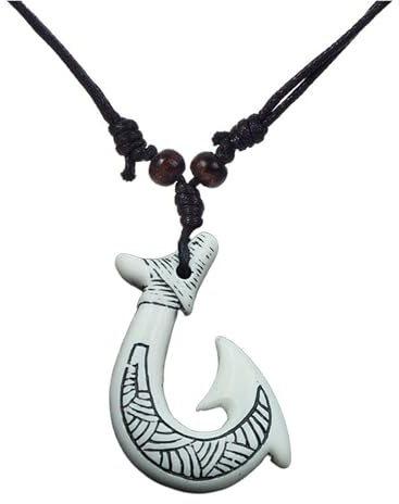 coadipress Hawaiian Fish Hook Pendant Necklace Vintage Maui Beach Sufer Maori Tribal Necklace Hemp Cord Adjustable Chain Protection Amulet Tortoise Shark Necklaces for Men Women