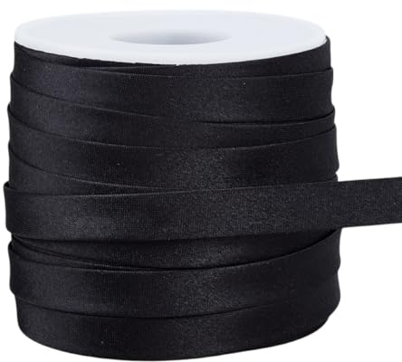 OLYCRAFT - Cinta de sesgo de satén (25 m), color negro con doble pliegue, para manta de poliéster para colcha, costura de costura, ribete para costura de ropa, decoración Cheongsam