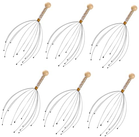 Gatuida Leichtes Multifunktions Massagegerät Oktopus Kopfhautmassagegerät 6 Stück-Pack aus Stahl und Holz zur Stresslinderung und Entspannung von Kopf und Schultern