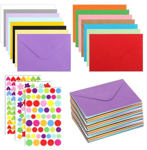 prota Briefumschläge Bunt, 120 Stück Farbige Umschläge Farbige Briefumschläge, 15 Farben Aufkleber Kleine Umschläge mit 3 Blatt für Einladungskarten Hochzeit Geburtstag