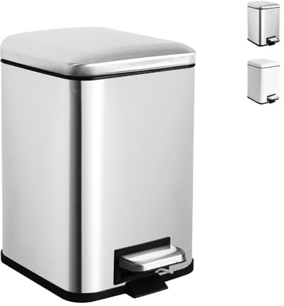 Ullege 6 Liter Kosmetikeimer Bad, Badmülleimer Mit Deckel, Pedal, Silber | Mülleimer Bad, Edelstah, Mit Softclose-Deckel, Herausnehmbarer Inneneimer, Badezimmer Mülleimer, Fußpedal, Für Kleine Räume