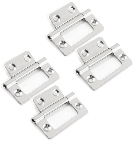 4 Pack 2 Inch Stainless Steel Flush Hinges for 18mm MDF, Cabinet & Cupboard Door Hinges, Small Shed Door Hinges for Furniture Woodworking DIY