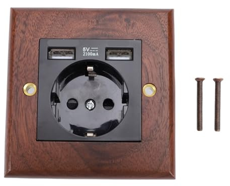 Fafeicy Prise Murale Panneau de Bois 16A Double USB 2100MA Prise électrique 86x88mm pour Décoration Intérieure de Bureau à Domicile Noyer Noir