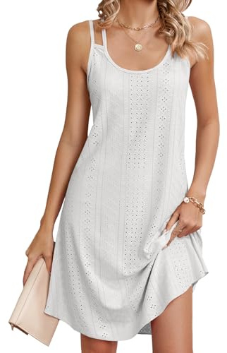 Mayoii Womens Summer Dresses, Ladies Broderie Anglaise Eyelet Loose Sleeveless Sun Dress, Beach Coverups for Women