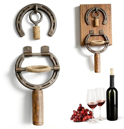 Abridor de botellas de vino rústico de pared sacacorchos vintage para decoración de pared de barra de cocina.