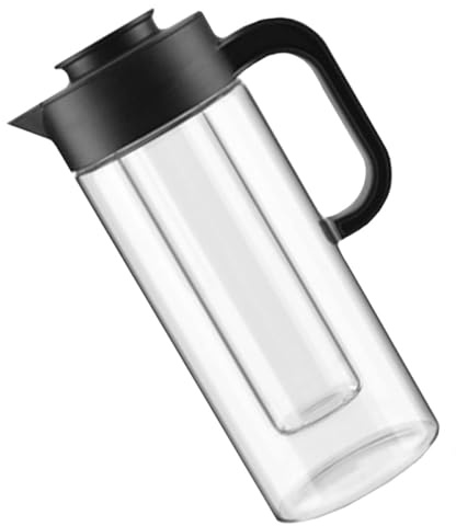 TOYANDONA Carafe à Eau en Verre Borosilicate 1500 Ml Résistante Haute Température Couvercle Noir et Passoire Inox, Pichet Transparent Grosse Capacité pour Jus, Thé et Boissons Fraîches