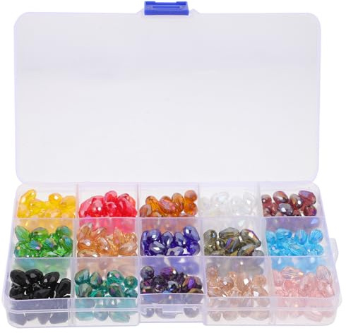 BESTYASH 300 Farbige Glasperlen Wassertröpfchen in 15 Farben Portable Crackle Glasperlen nicht Verformbar für Selbstgemacht Schmuck und Armbänder 1 Kasten zum Basteln
