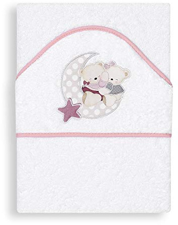 Interbaby Asciugamano con cappuccio per neonato OSITO AMOROSO in bianco e rosa - 560 g