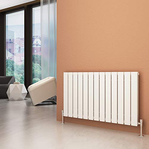 ELEGANT 600 x 988 mm White Column Horizontal Designer Radiators Double Flat Panel Horizontal Radiator, Modern Central Heating Space Saving Radiators