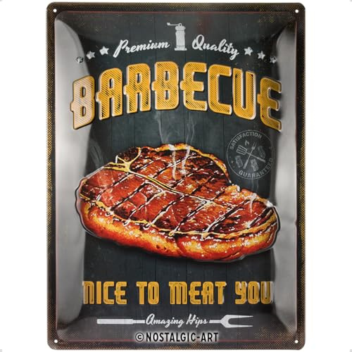 Nostalgic-Art Retro Blechschild, 30 x 40 cm, Barbecue Nice To Meat You | aus Metall, Vintage Design, Blechschilder Sprüche, Geschenk-Idee für Grill-Fans