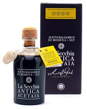 La Secchia - Balsamvinäger från Modena Fyra Stjärnor PGI, Lagrad i 16 Enbärflaskor, Medelhög Täthet, 250 ml Flaska med Doseringskork i Kork, Handgjord i Italien