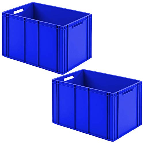BRB 2 Eurobehälter mit 2 Durchfassgriffen, LxBxH 600x400x420 mm, Rippenboden (blau)