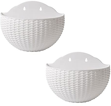 RTWAY Hängender Pflanztopf, 2 Stück, Rattan-Imitat, Wandbehang, europäischer Stil, Halbrunder Blumentopf, Blumenampel, Blumentopf für Zaun, Veranda, Garten, Balkon