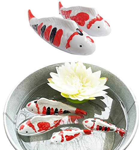 itsisa Koi Karpfen 16 cm (2er Set) aus Porzellan schwimmend für Schwimmschale, als Teich Deko, Deko für Vogeltränke etc. - Fische, Schwimmtiere