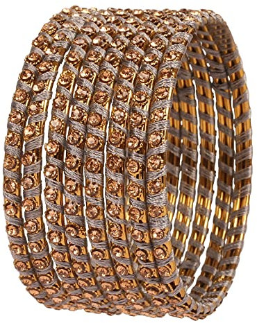 Touchstone Neu Seidenfaden-Armreif-Kollektion“, handgewebter indischer Bollywood-Seidenfaden, graue Farbe, Strass-Designer-Schmuckarmbänder, Armreifen-Set mit 8 Stück für Damen.